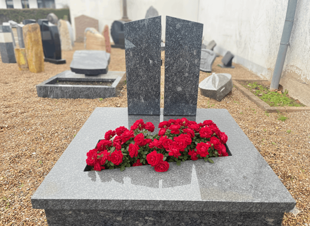 Urnengrab Doppel Steel Grey mit Abdeckung und Pflanzfeld