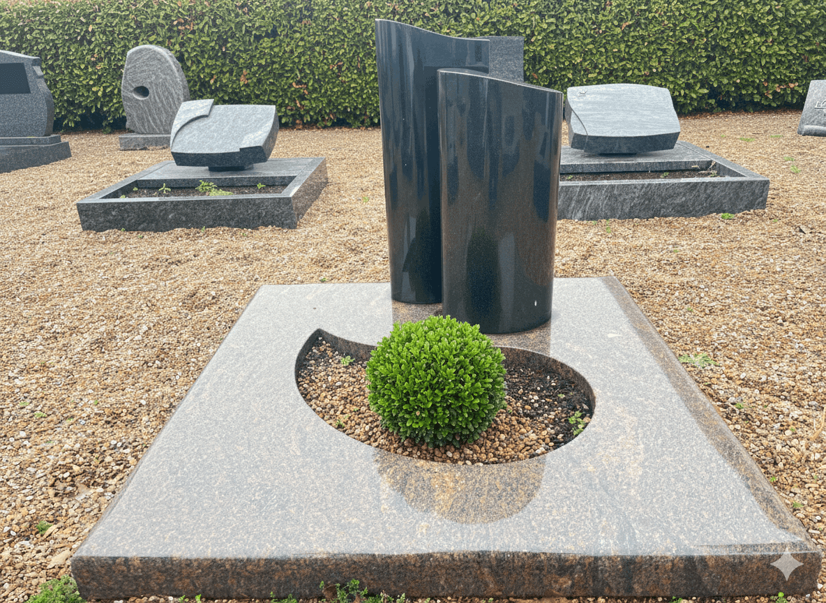 Urnengrab Doppelstele Nero Assoluto India mit Massivabdeckung