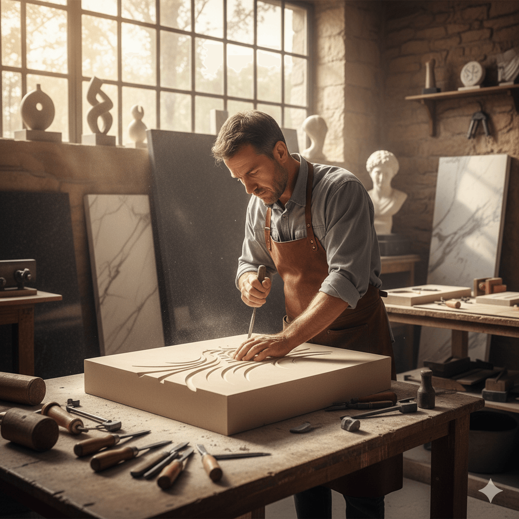 Steinmetz bei der Arbeit